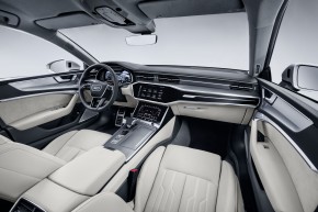 Audi A7 interiér- detail prístrojová doska, predné sedačky biela